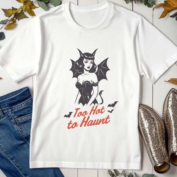 Funny Halloween Graphic Tee Dark Humor Pinup Style Spooky Season T-Shirt - Picture 2 of 4